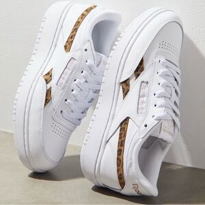 Reebok Club C Double Geo Women's Sneakers Size 6.5 White Leather Leopard Cheetah
